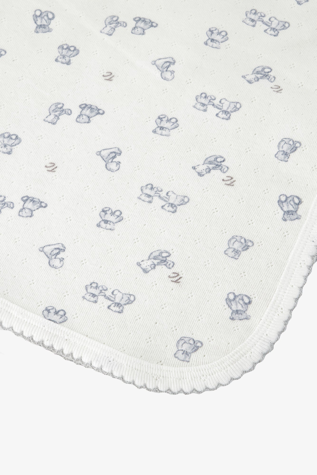 Plaid - Gris claid coton imprimé ourson festonné