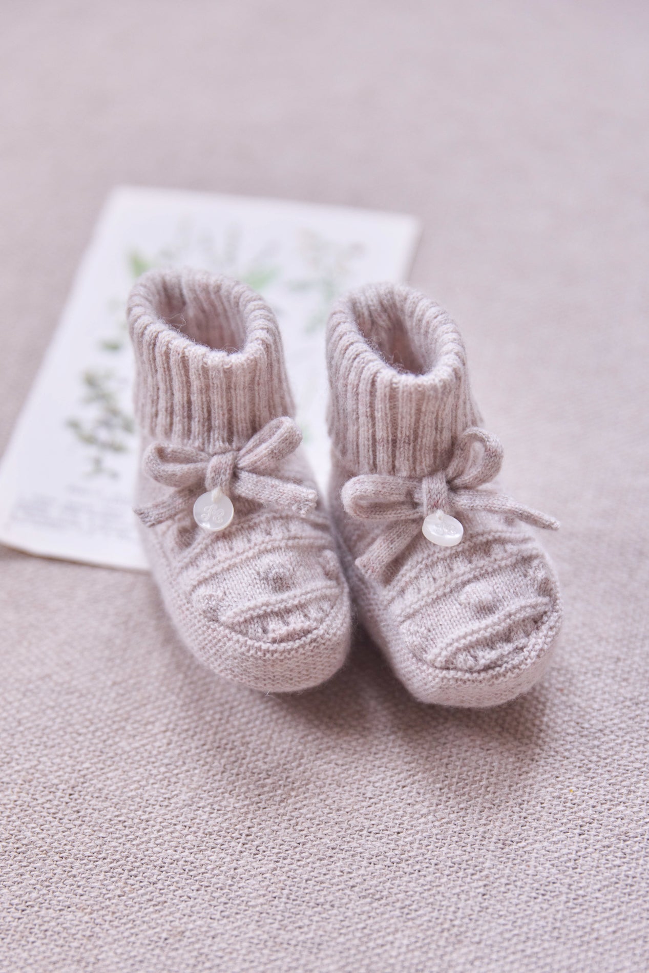 Chaussons - Beige laine cachemire maille torsadée