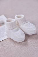 Slippers - Ecru cotton Cashmere Scalloped