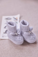 Chaussons - Gris chiné laine cachemire maille tressée