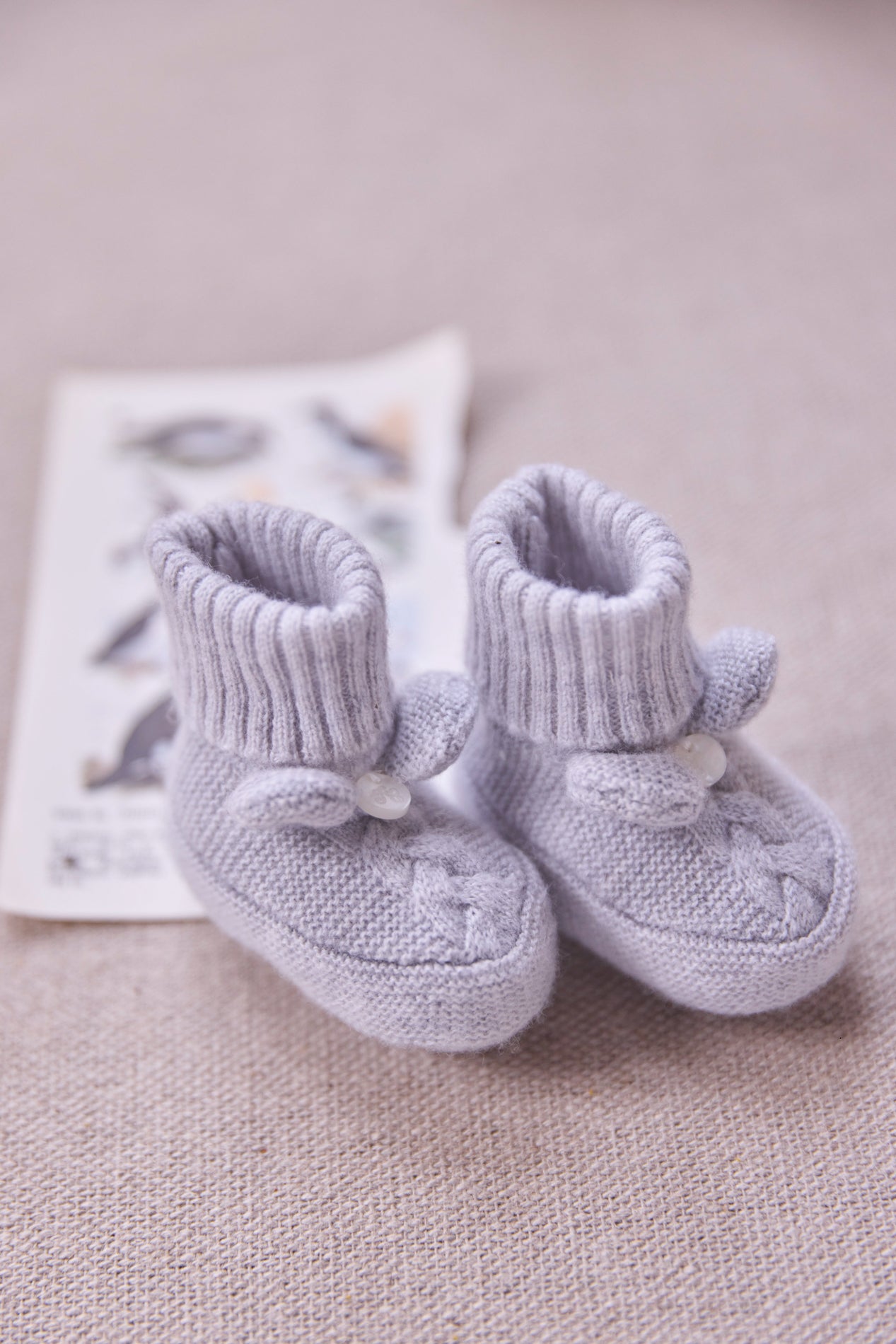 Chaussons - Gris chiné laine cachemire maille tressée