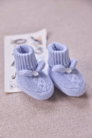 Chaussons - Bleu grisé laine cachemire maille tressée