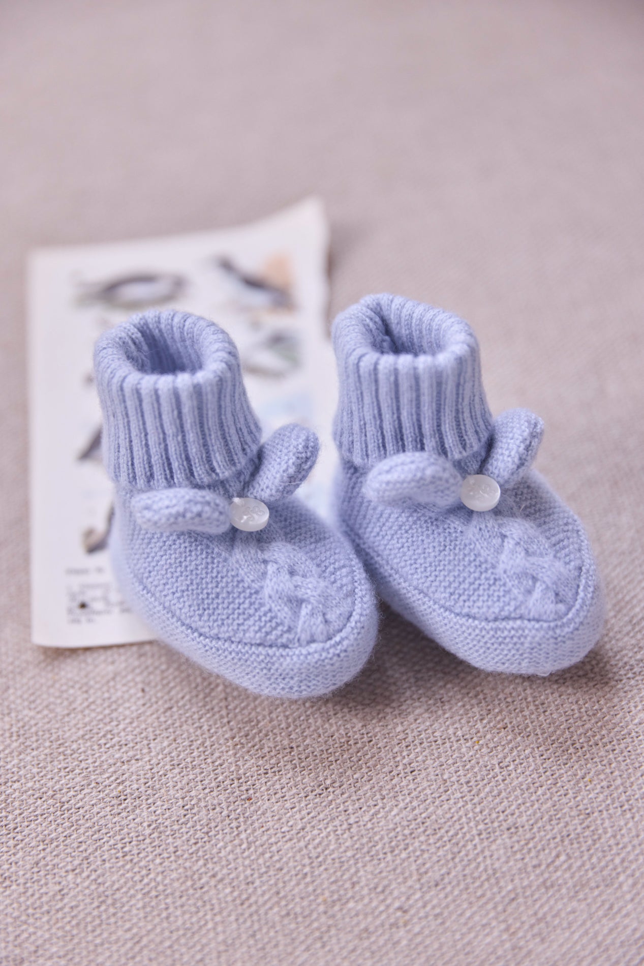 Chaussons - Bleu grisé laine cachemire maille tressée