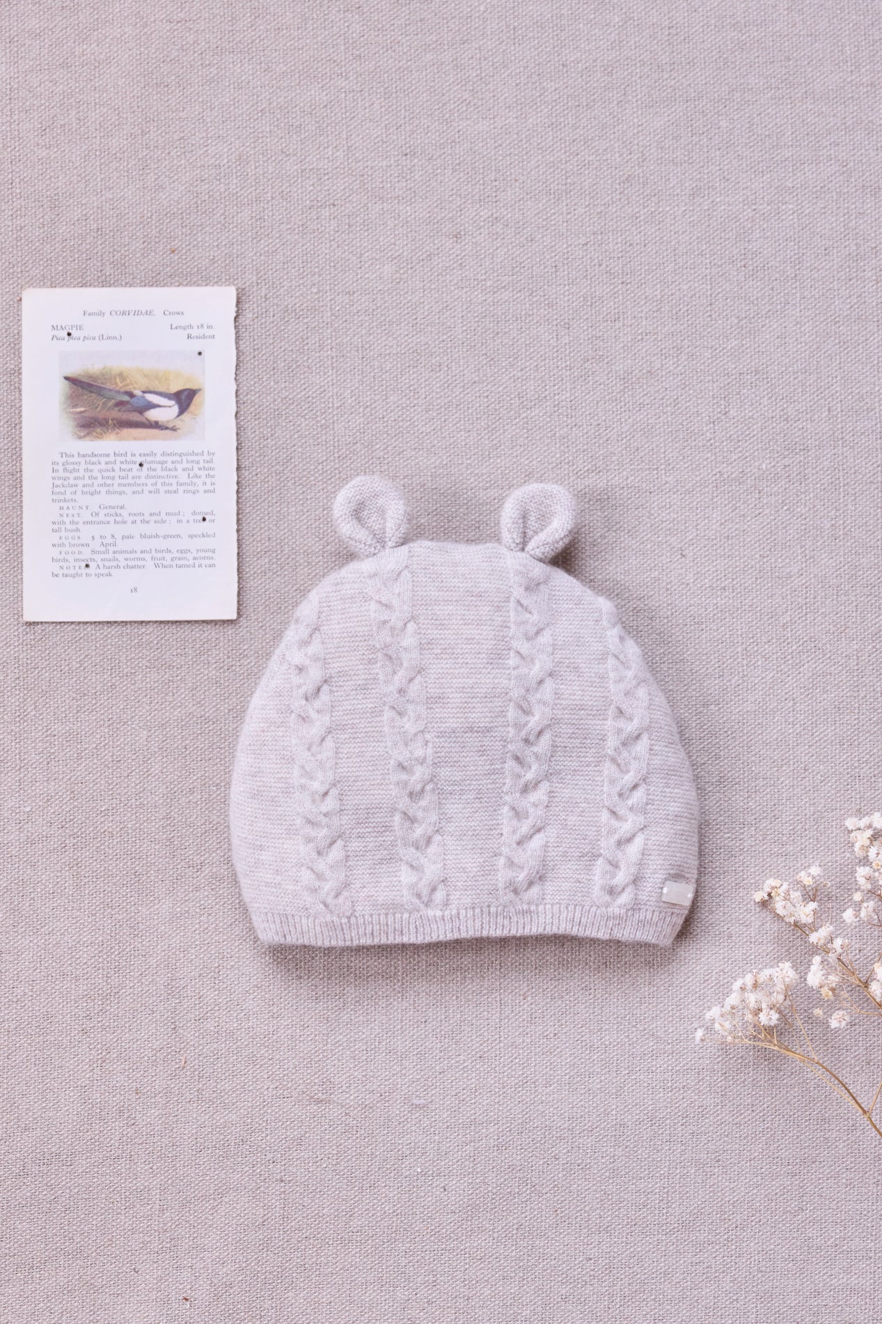 Bonnet - Beige chiné laine cachemire petit ours