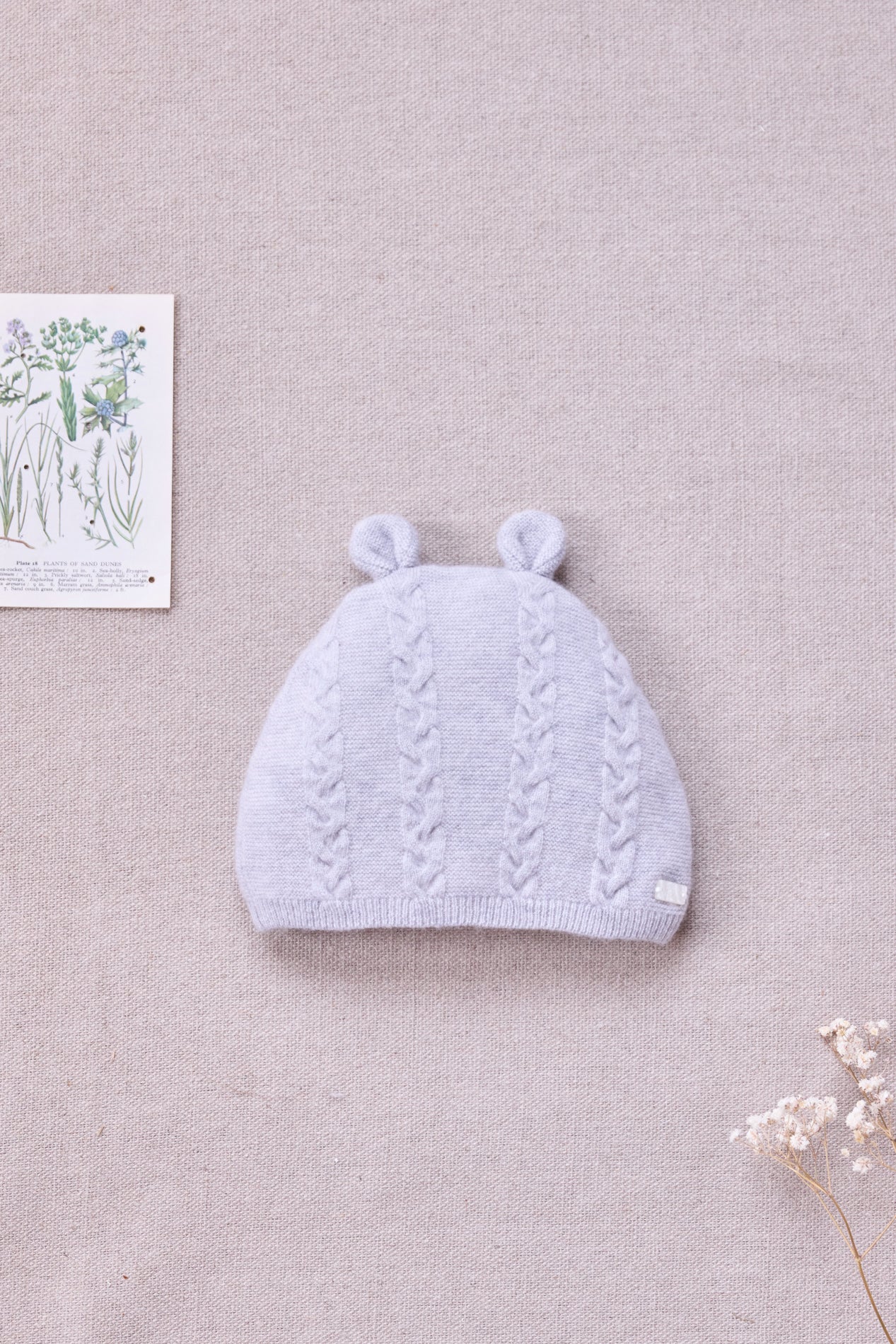 Bonnet - Gris chiné laine cachemire petit ours