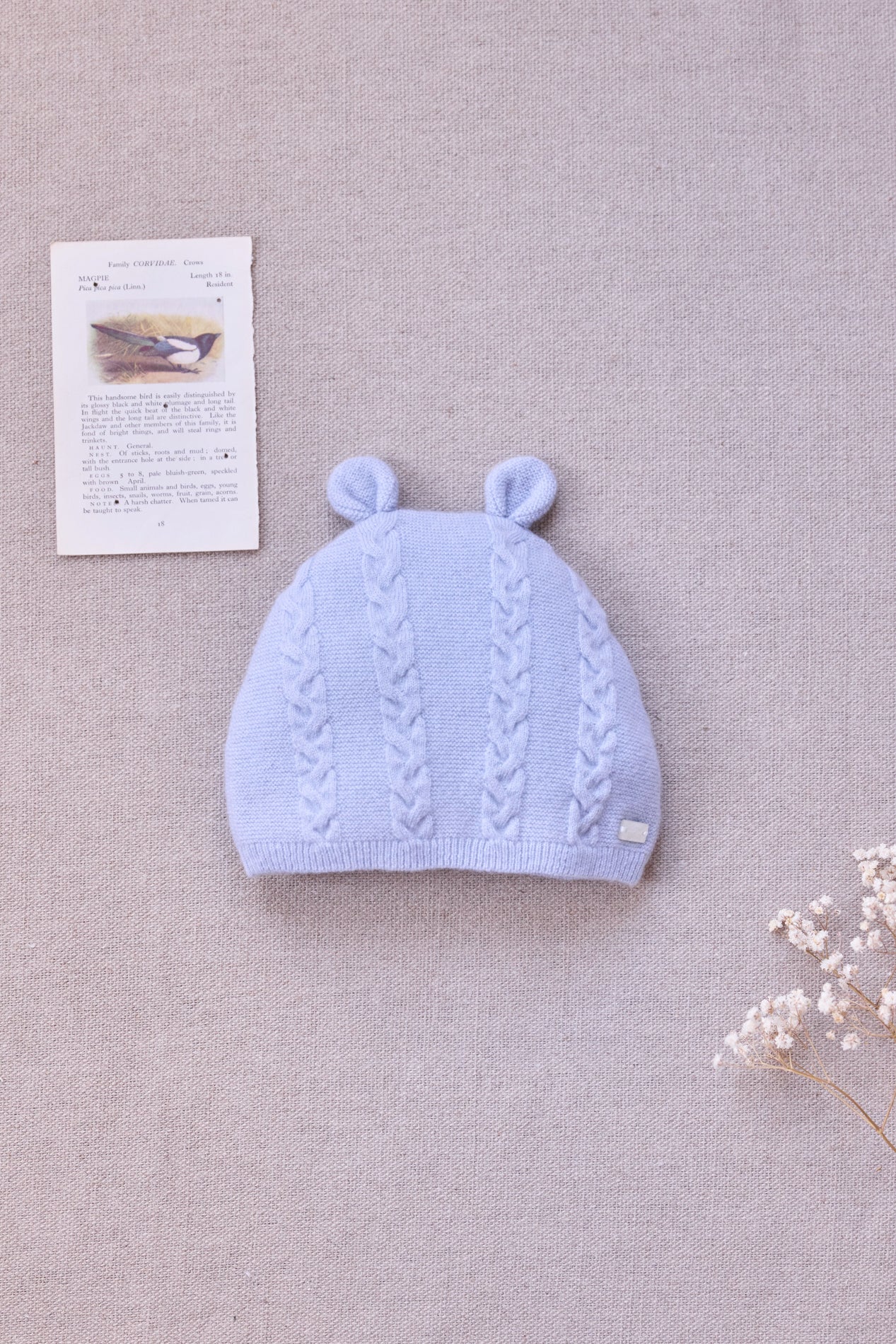 Bonnet - Bleu grisé laine cachemire petit ours