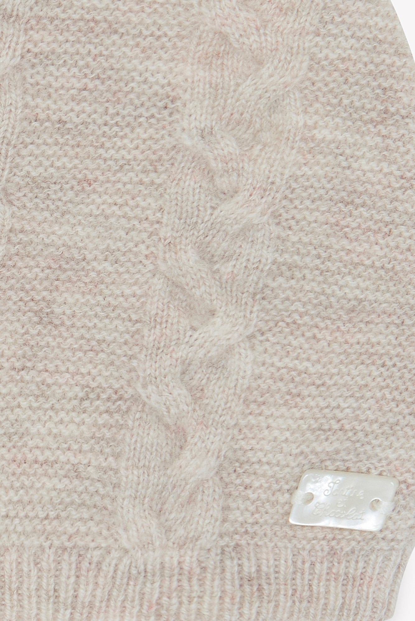 Bonnet - Beige chiné laine cachemire petit ours