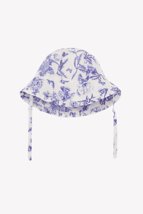 Bob- Blu cotone stampato d'ispirazione toile de jouy - Image principale