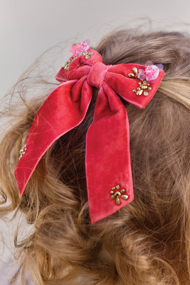 Barrette - Cerise velours sequins - Image principale