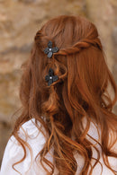 Barrette - Noir métal fleurs paillettes