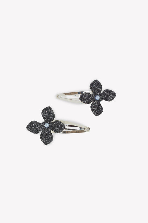 Barrette - Noir métal fleurs paillettes - Image principale