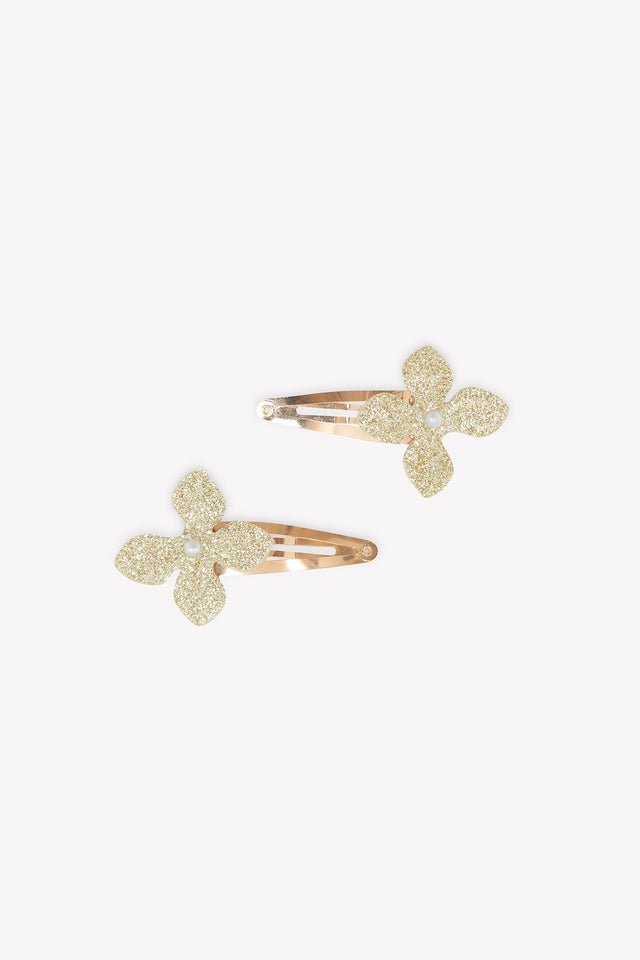Barrette - Or métal fleurs paillettes - Image principale