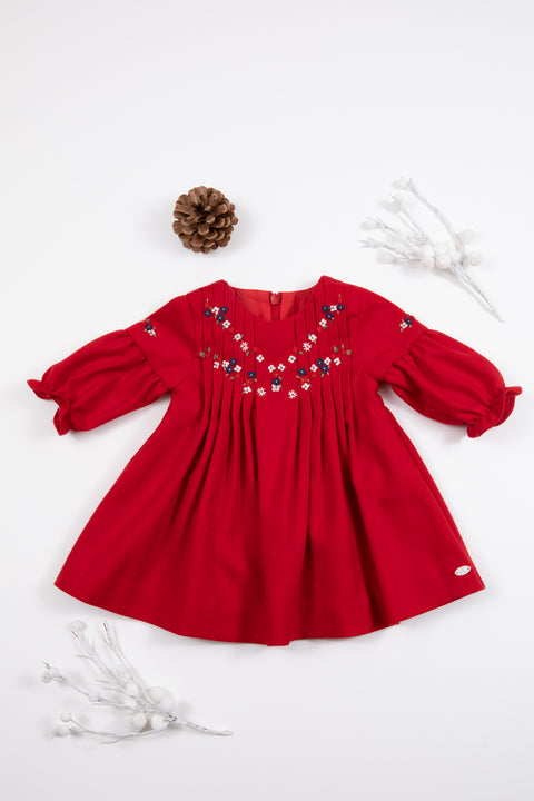 Jurk - Rood flanel Geborduurdd - Image principale