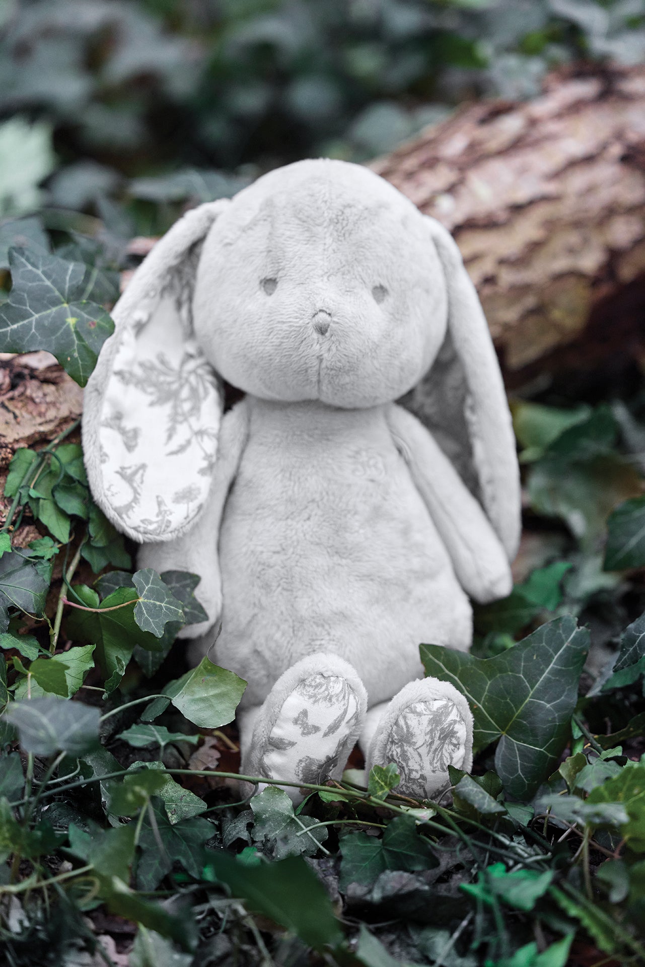 Augustin le Lapin - Imprimé inspiration Toile de Jouy gris 25cm