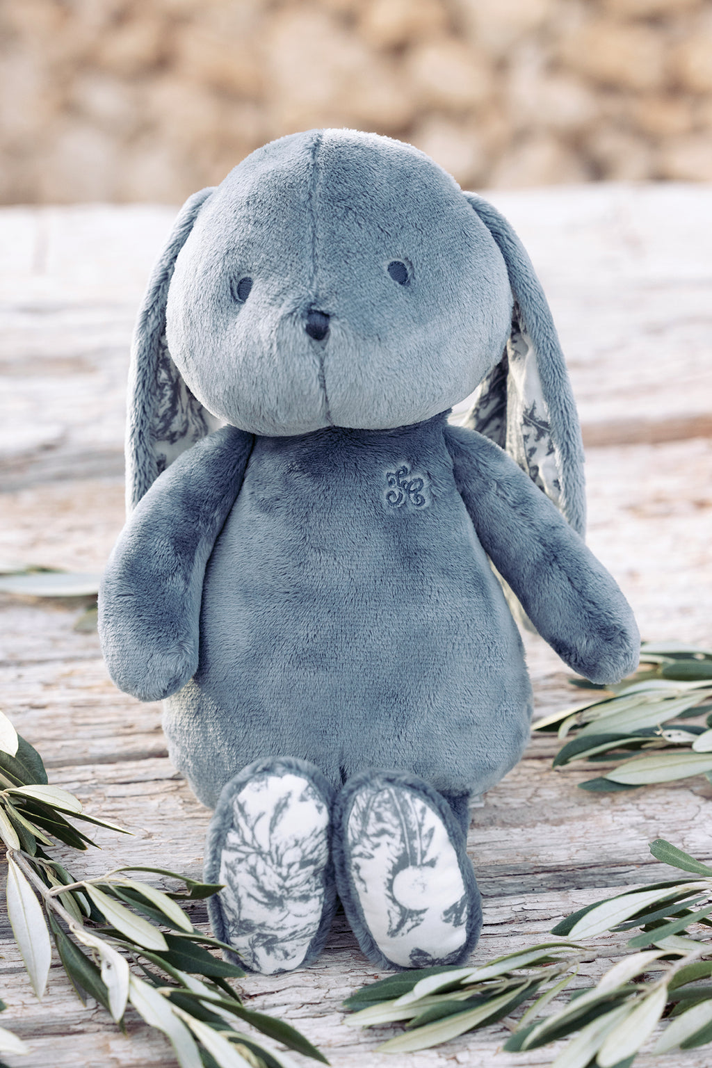 Augustin el conejo - Estampado inspiración Toile de Jouy Azul 25 cm