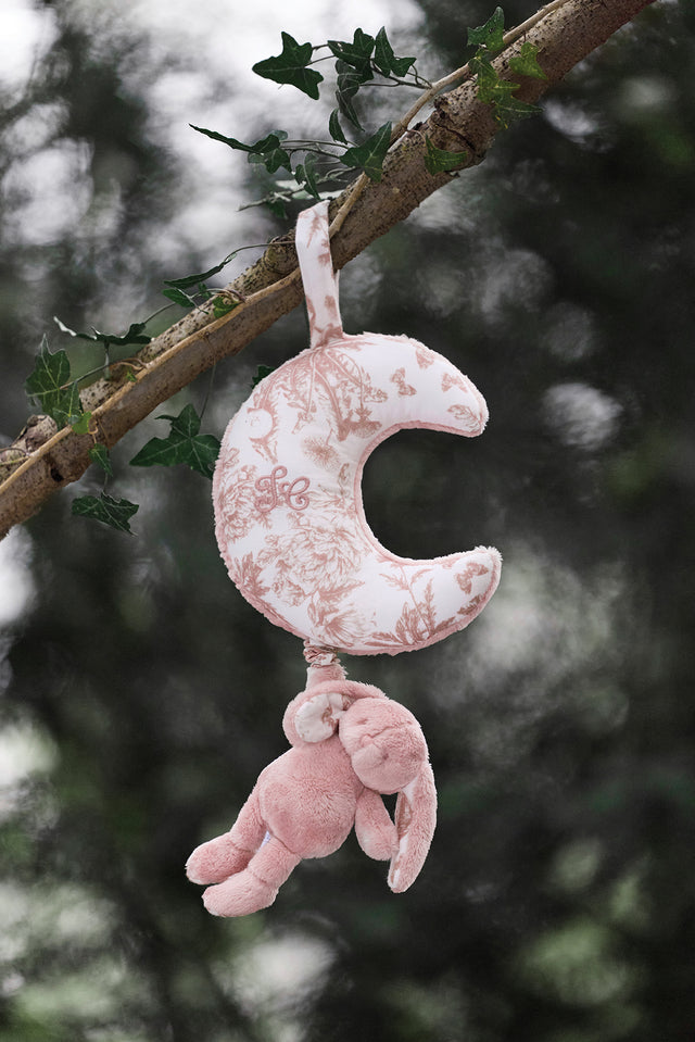 Augustin le Lapin musical - Imprimé inspiration Toile de Jouy rose - Image principale