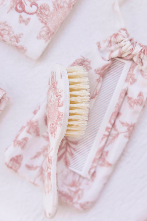 Brosse et peigne - Imprimé inspiration Toile de Jouy rose - Image principale