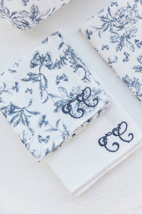 Set de 2 Langes - Imprimé inspiration Toile de Jouy bleu - Image principale
