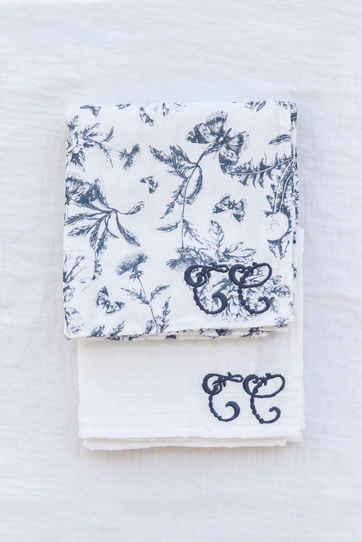 Juego de 2 pañales - Estampado inspiración Toile de Jouy Azul