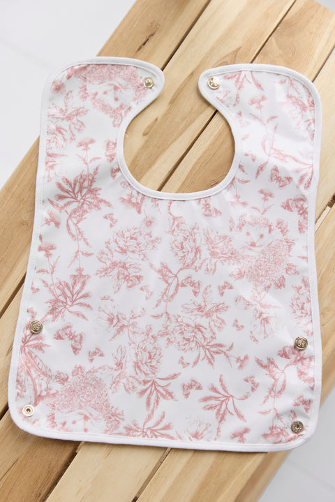 Bavoir toile enduite - Imprimé inspiration Toile de Jouy rose - Image principale