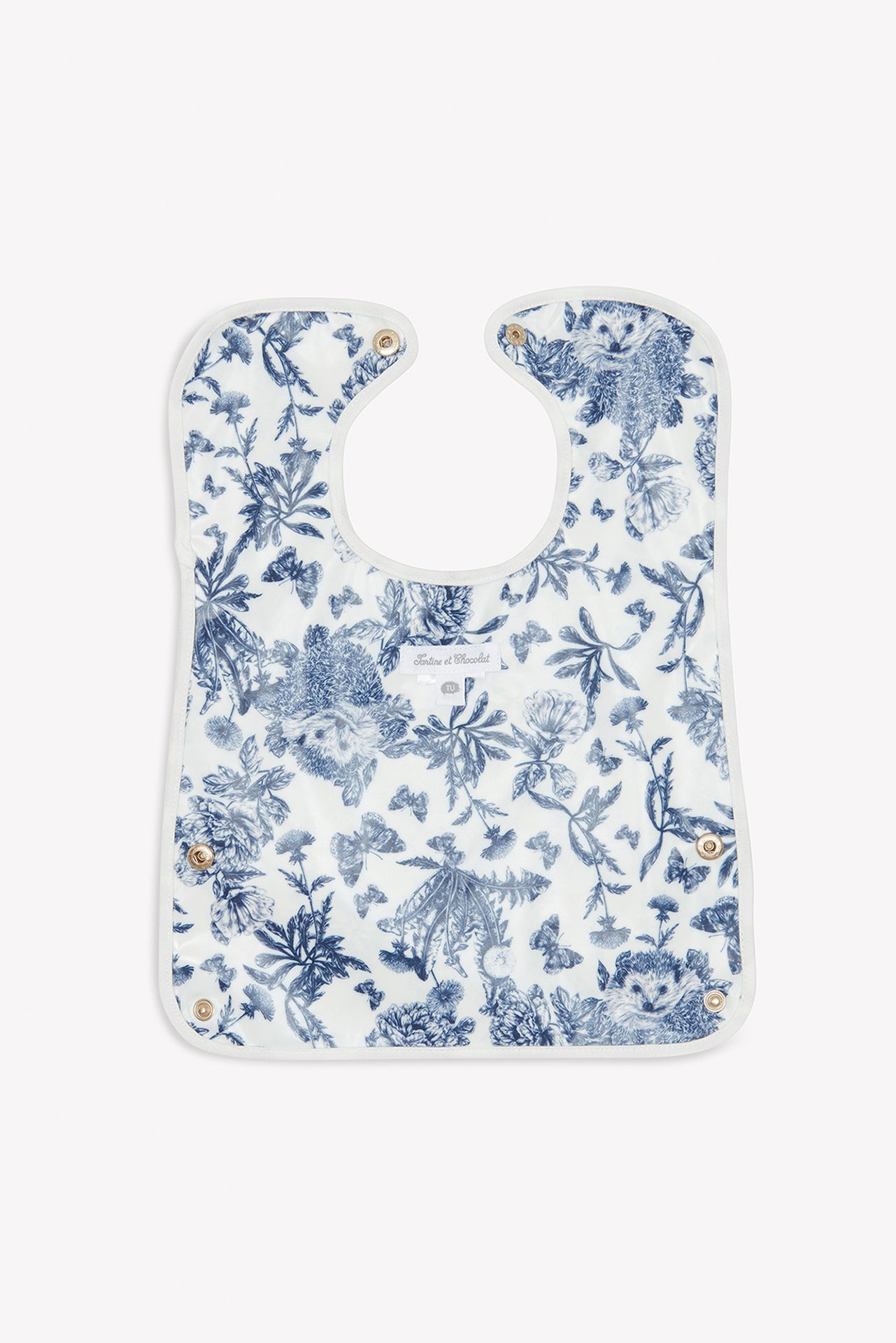 Bavoir toile enduite - Imprimé inspiration Toile de Jouy bleu