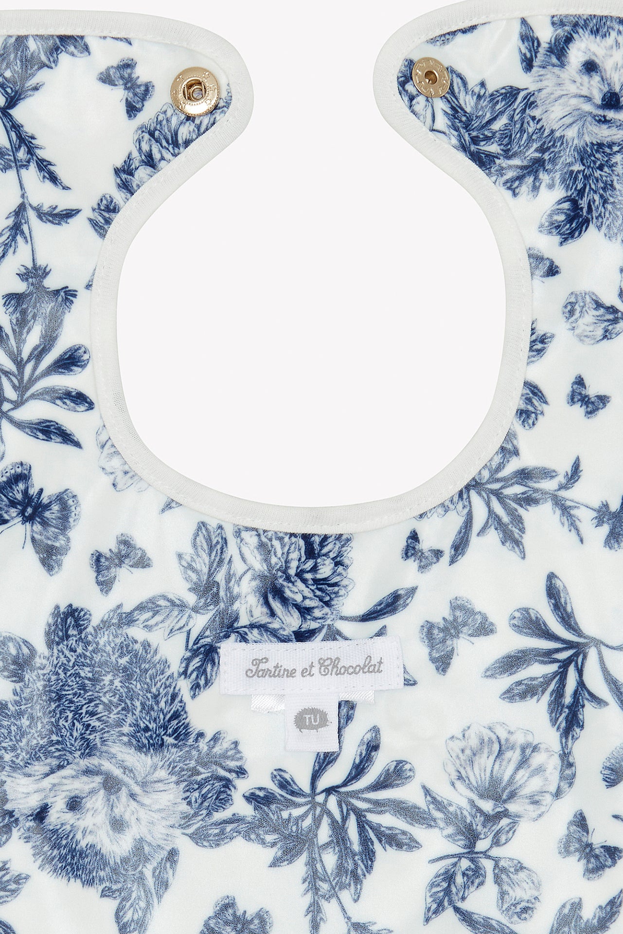 Bavoir toile enduite - Imprimé inspiration Toile de Jouy bleu