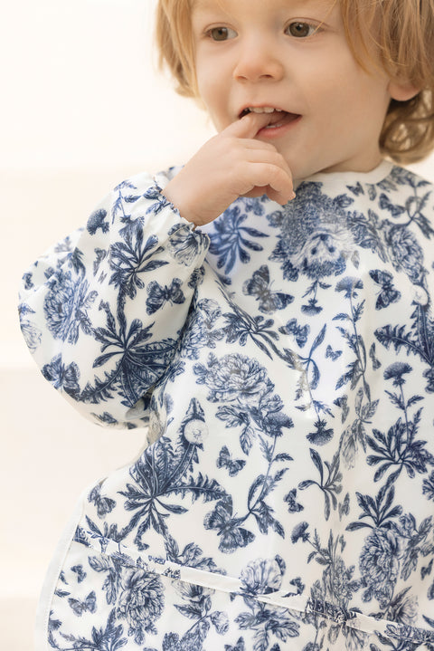 Babero con fundas de lona revestidas - Estampado inspiración Toile de Jouy Azul - Image principale