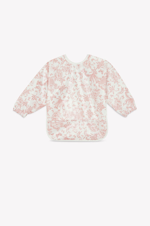 Bavoir à manches toile enduite - Imprimé inspiration Toile de Jouy rose - Image principale