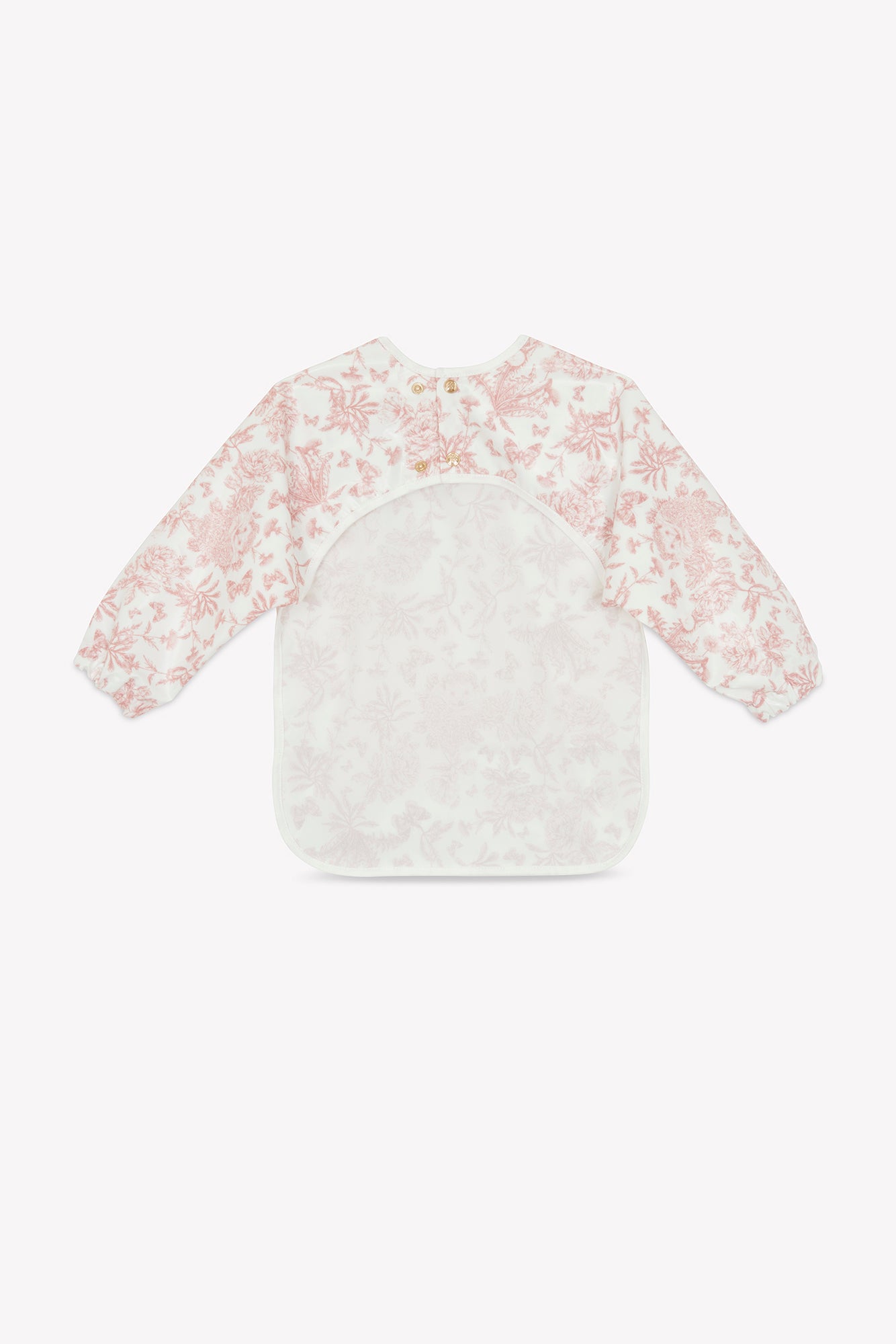 Bavoir à manches toile enduite - Imprimé inspiration Toile de Jouy rose