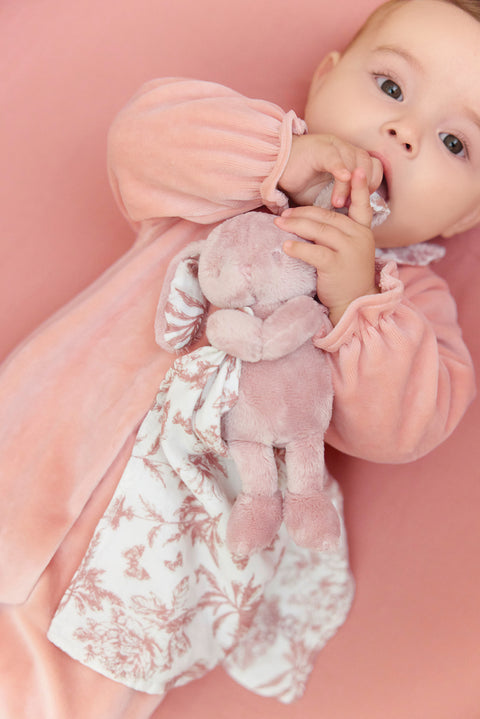 Augustin le Lapin - Doudou imprimé inspiration Toile de Jouy rose - Image principale