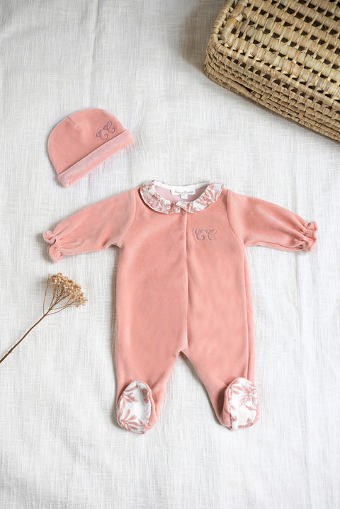 Pyjama - Rose en velours imprimé inspiration Toile de jouy - Image principale