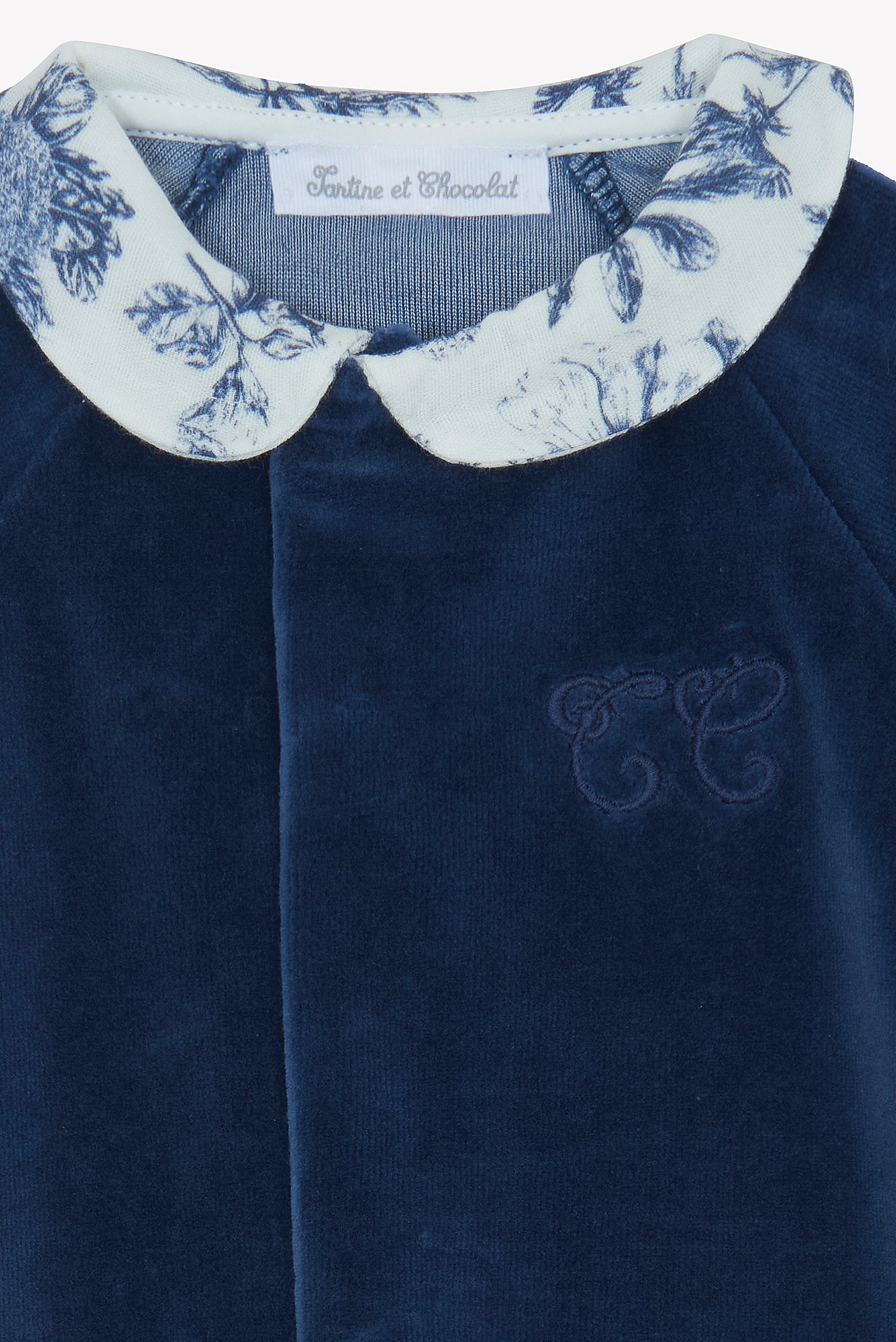 Pyjama - Bleu velours imprimé inspiration toile de jouy