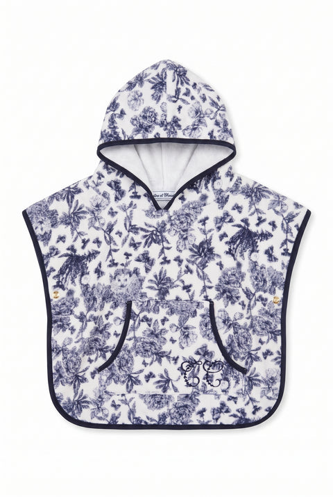 Poncho de baño - Algodón Estampado inspiración Toile de Jouy azul marino - Image principale