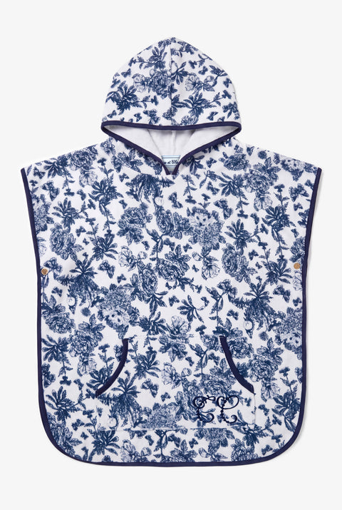 Badeponcho - Baumwolle Druck Toile de Jouy-Inspiration marineblau - Image principale