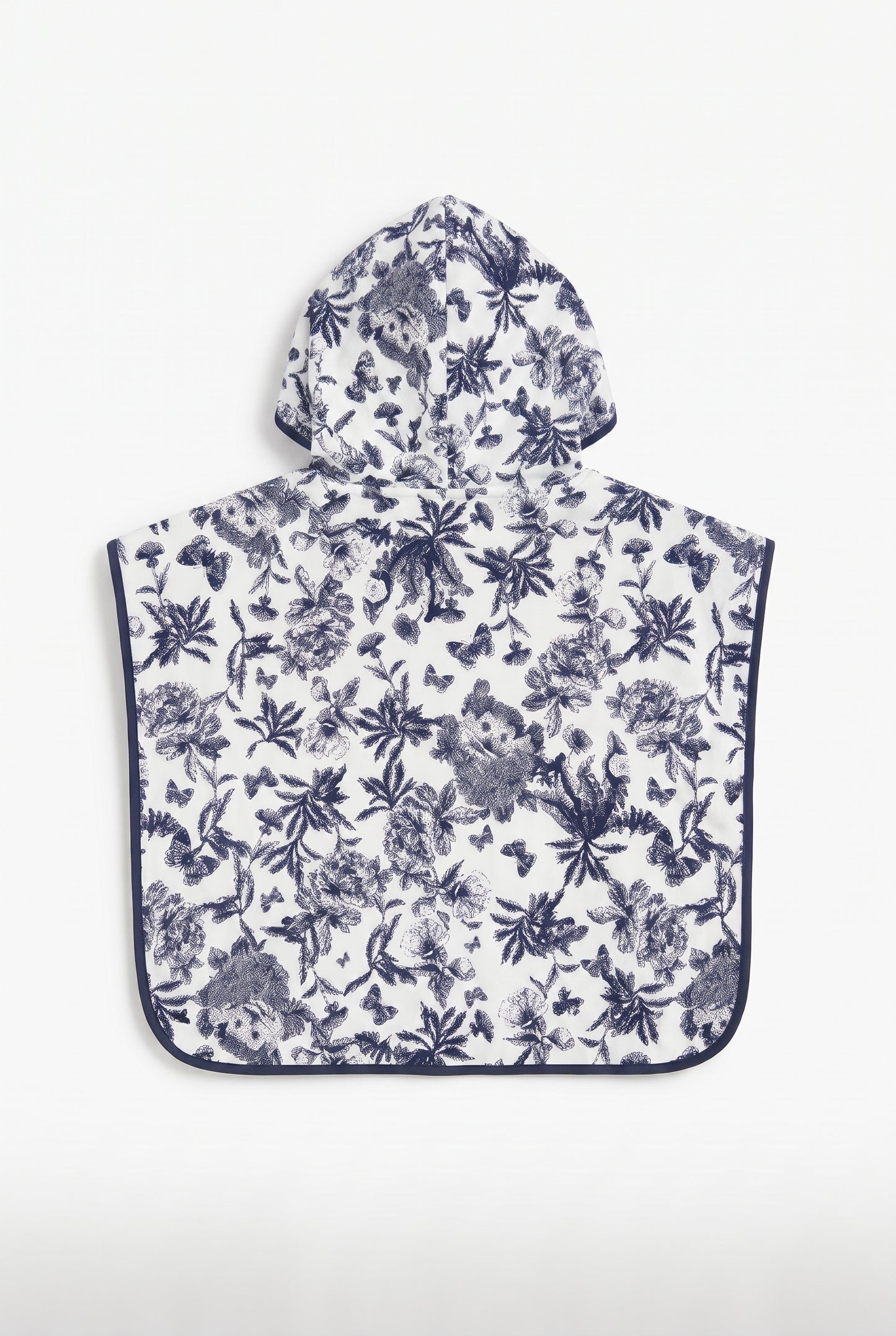 Poncho de bain - Coton imprimé inspiration Toile de Jouy marine
