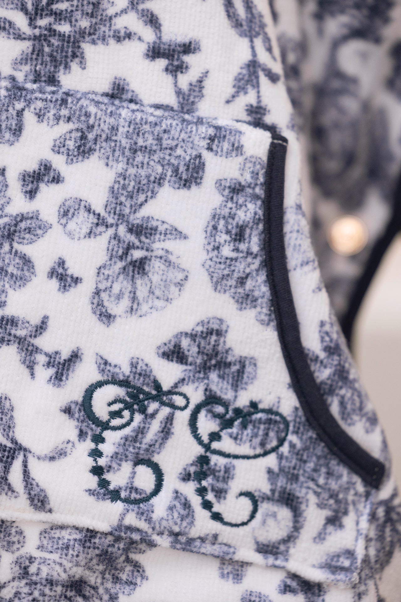 Poncho de bain - Coton imprimé inspiration Toile de Jouy marine