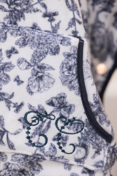 Poncho de baño - Algodón Estampado inspiración Toile de Jouy azul marino - Image principale