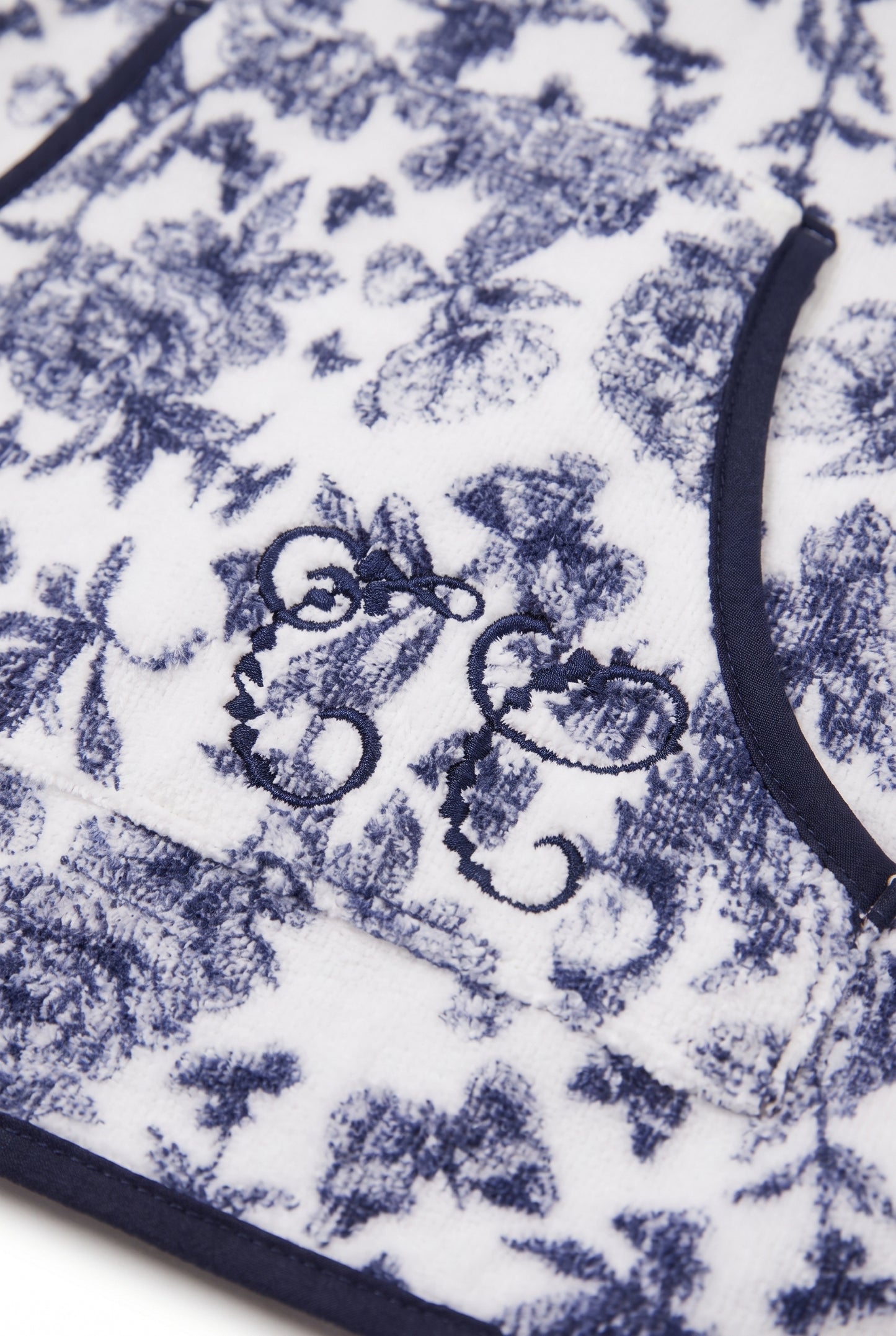 Poncho de bain - Coton imprimé inspiration Toile de Jouy marine