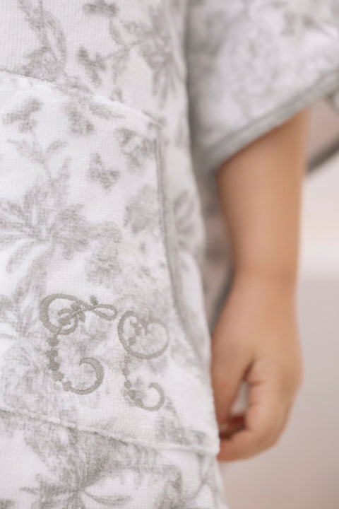 Poncho de baño - Algodón Estampado inspiración Toile de Jouy Gris claro - Image principale