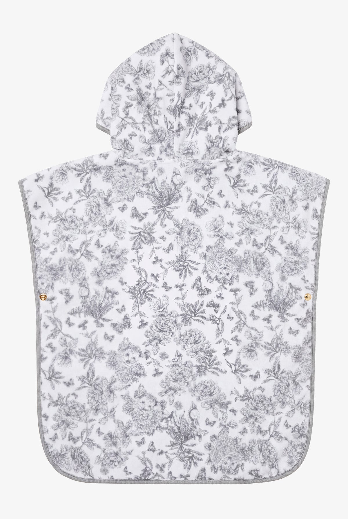 Poncho de bain - Coton imprimé inspiration Toile de Jouy gris clair