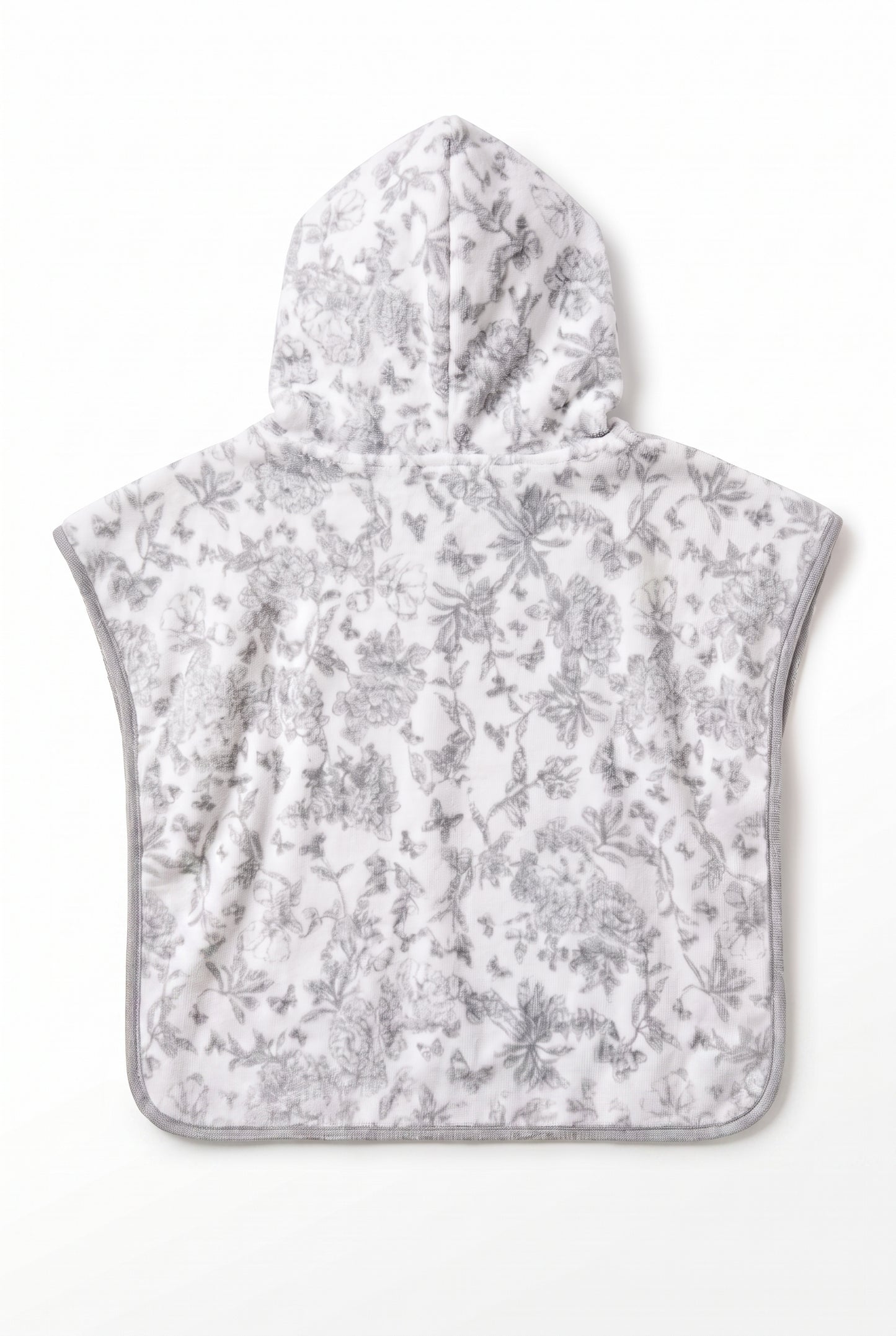 Poncho de bain - Coton imprimé inspiration Toile de Jouy gris clair