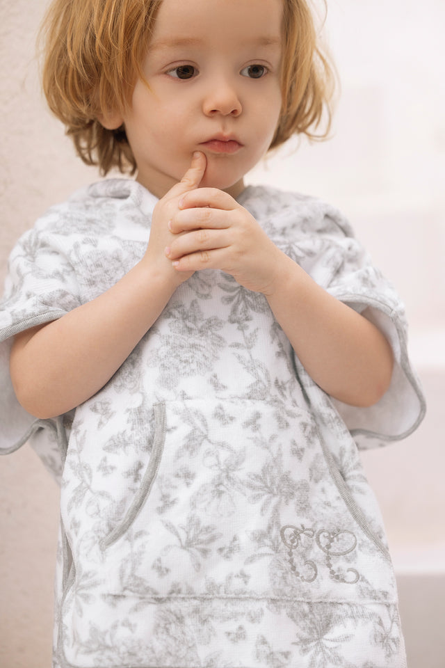 Poncho de baño - Algodón Estampado inspiración Toile de Jouy Gris claro - Image principale