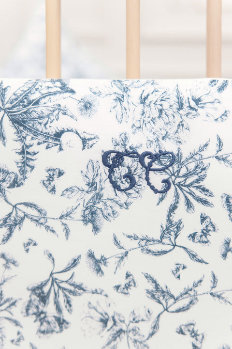 Tour de lit - Imprimé inspiration toile de jouy bleu - Image principale