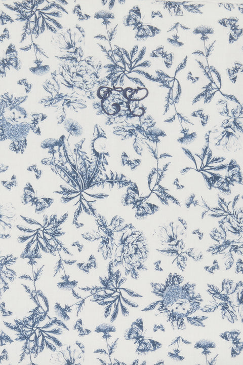 Plaid réversible - Imprimé inspiration toile de jouy bleu - Image principale