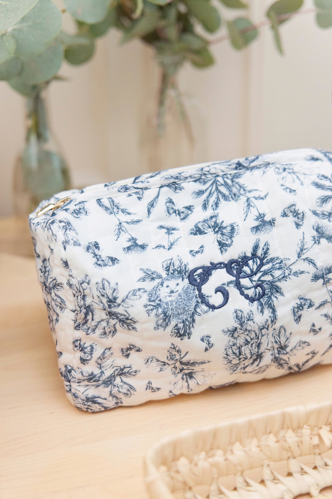 Bolsa para el baño - Estampado inspiración toile de jouy Azul
