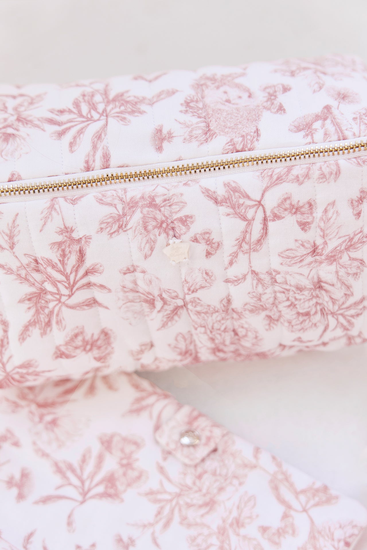 Trousse zippée - Imprimé inspiration Toile de Jouy rose