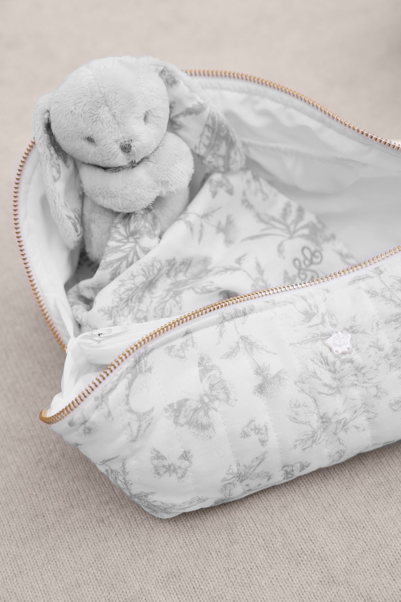 Astuccio con cerniera - Stampa ispiratrice Toile de Jouy Grigio
