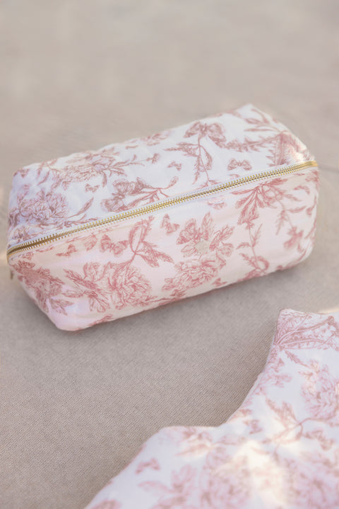 Trousse zippée - Imprimé inspiration Toile de Jouy rose - Image principale
