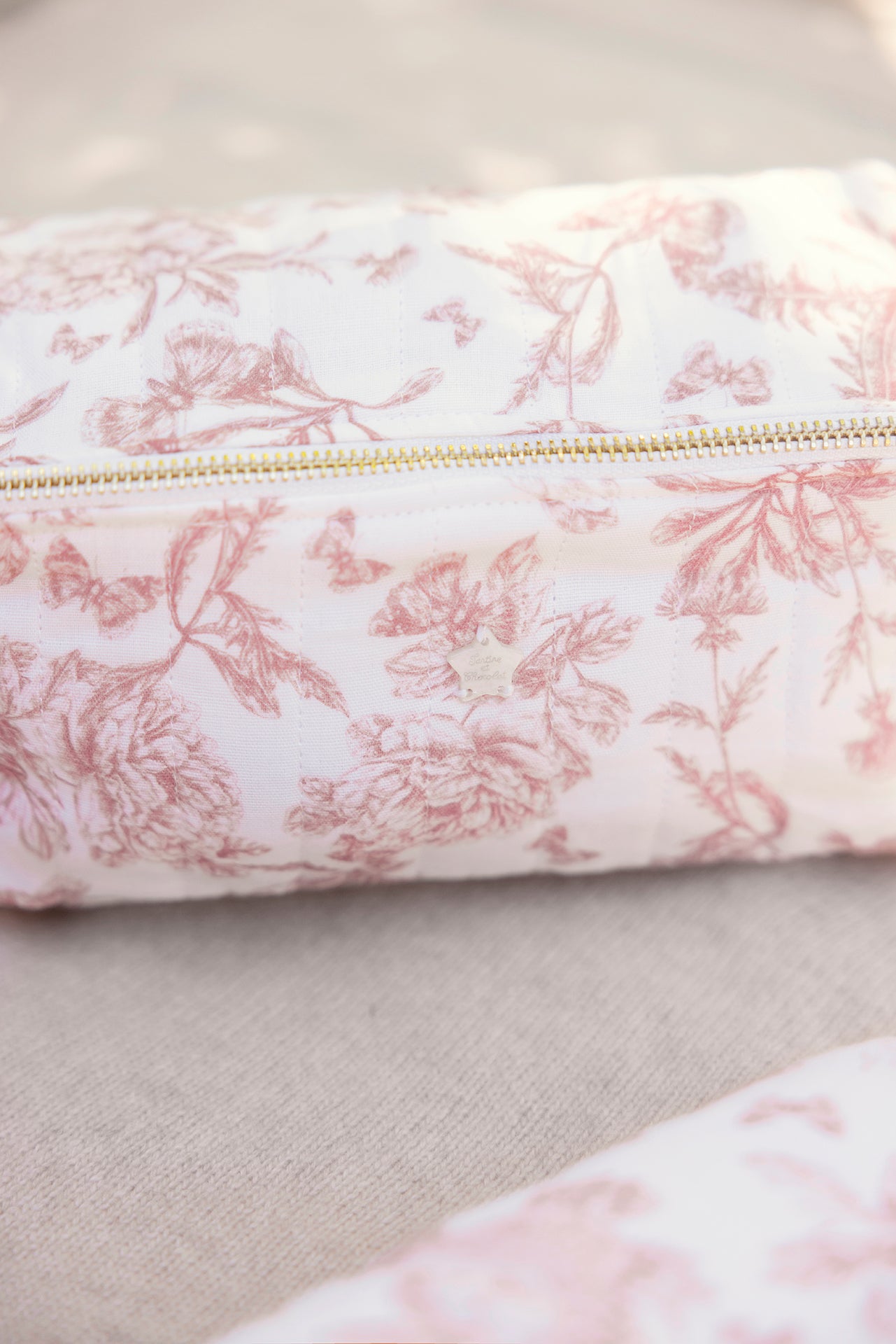 Trousse zippée - Imprimé inspiration Toile de Jouy rose