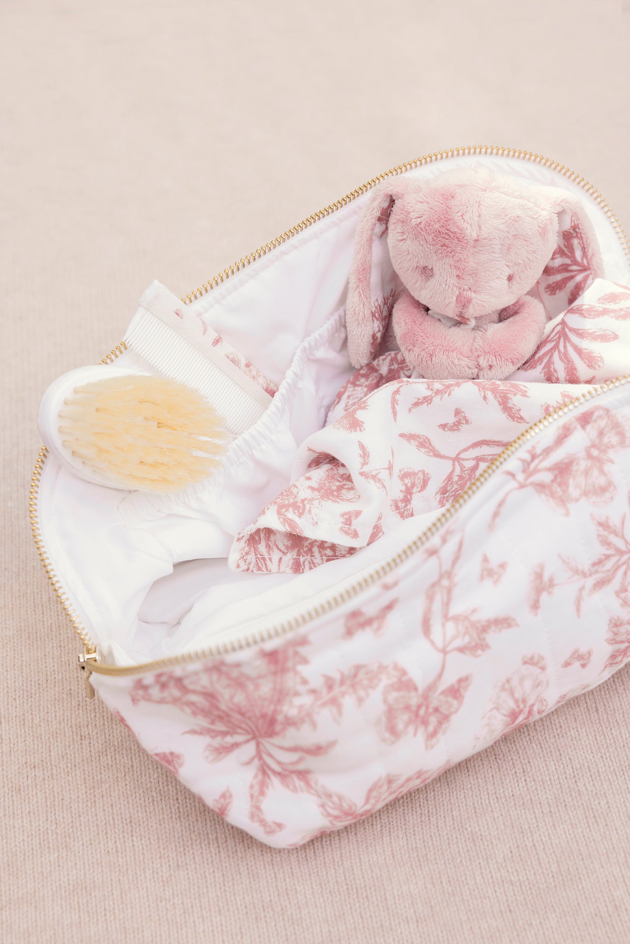 Trousse zippée - Imprimé inspiration Toile de Jouy rose